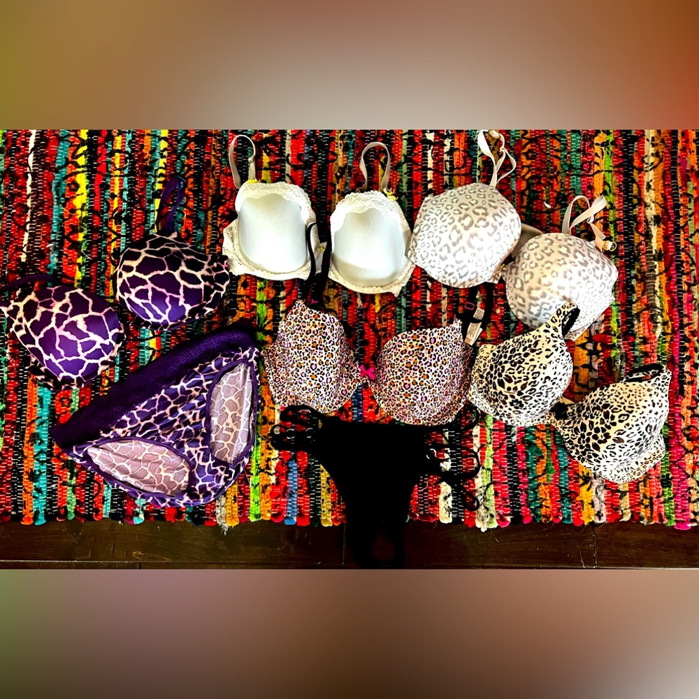 🔥NWT NWOT & EUC 36 D VICTORIA’S SECRET PADDED BRA PANTY LEOPARD ANIMAL